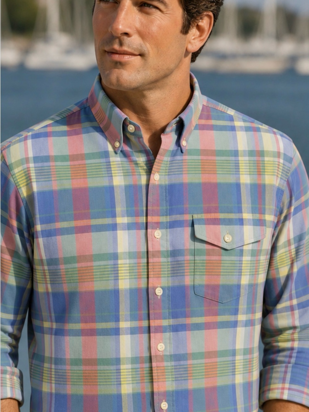 Ralph Lauren 90'sPastel Plaid Button-Down Shirt in Blue, Green, Pink, Yellow
